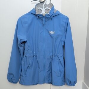 Helly Hansen Light Blue Hooded Kids Rain Jacket - Size 14